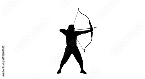 Silhouette of an Archer Aiming with a Bow and Arrow