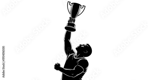 Silhouette of a Victorious Athlete Holding a Trophy