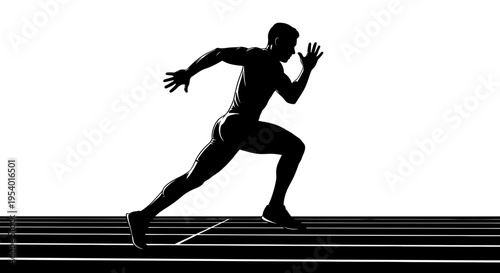 Silhouette of a Male Athlete Sprinting on a Running Track
