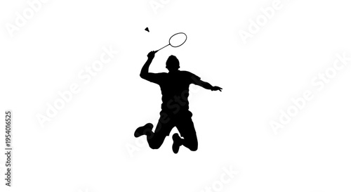 Silhouette of a Badminton Player Jumping to Smash the Shuttlecock