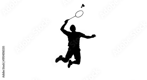 Silhouette of a Badminton Player Jumping to Smash the Shuttlecock