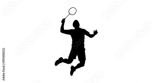 Silhouette of a Badminton Player Jumping for a Smash Shot