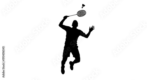 Silhouette of a Badminton Player Jumping to Hit Shuttlecock