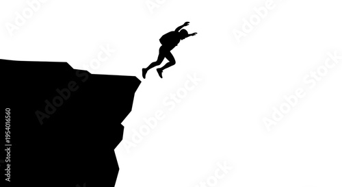 Silhouette of a Person Jumping off a High Cliff