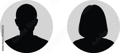 Black silhouettes of man and woman on gray oval backgrounds
