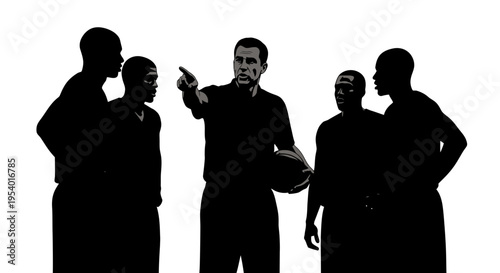 Basketball Coach Giving Instructions to Team Players Silhouette