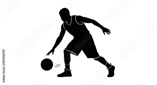 Basketball Player Dribbling Ball Silhouette