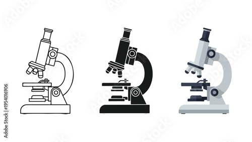 Microscope Icons Set - Minimalist, flat icon, outline, glyph, linear, clipart, sticker - icon set