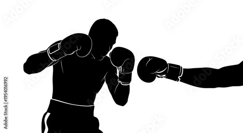 Black Silhouette of Two Boxers Fighting