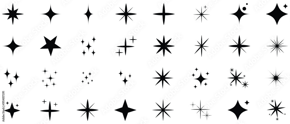 Fototapeta premium Collection of black starburst shapes and sparkles