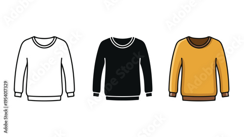 Sweater Icons: Outline, Black, and Color - Blue icon set - Modern style icon  - Glyph and solid icon set - Icon vector