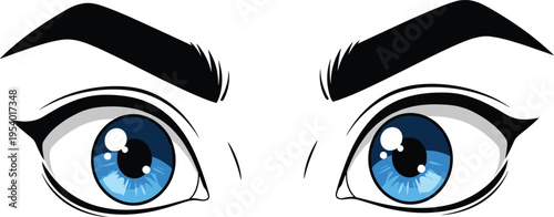 Blue eyes with thick black eyeliner and eyebrows cartoon eyes thick eyeliner black eyebrows white background