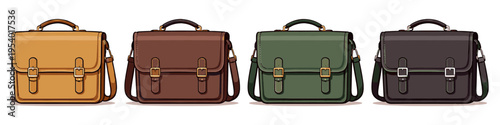 Four classic leather satchels in different colors displayed side by side