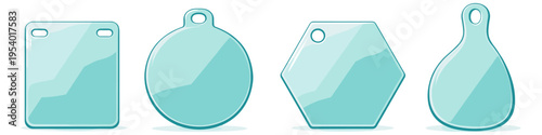 Collection of four blank translucent tags in various shapes for personalization