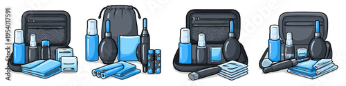 Camera cleaning kit with various tools and accessories for maintenance