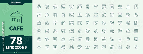 Cafe icon set. Modern linear icons. Pack of cafeteria, table, cook, food. Editable vector art. Food Shop linear icon collection.