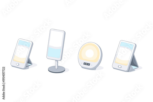 Collection of modern light therapy lamps and SAD lamps for wellness and mood improvement