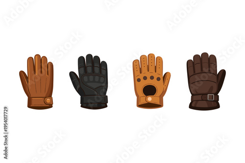 Collection of four distinct leather gloves for various activities and styles