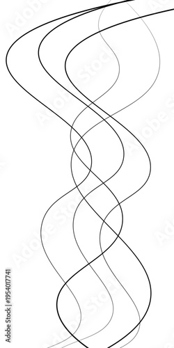 Abstract Black and White Flowing Curved Lines Vector Set, Minimal Wavy Line Art, Modern Dynamic Swirl Shapes, Elegant Motion Design Elements, Monochrome Fluid Line Background.