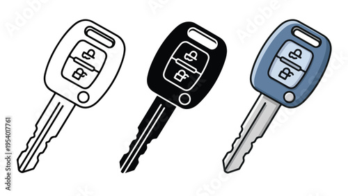 Car Key Icons Set - Minimalist, flat icon, outline, glyph, linear, clipart, sticker - icon set