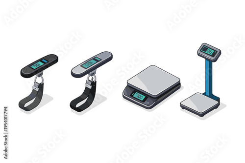 Collection of digital scales including portable luggage and kitchen weighing devices