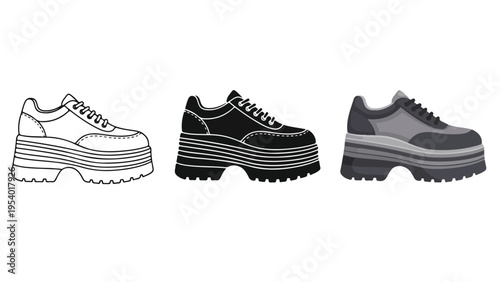 Platform Sneakers Icons: Sketch, Black, Gray - Glyph solid icon - Editable modern style icon - Clipart, sticker - icon set - Clipart