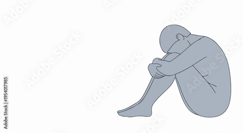 Sad person curled up on floor, depicting feelings of loneliness, isolation, and despair. Sad person concept illustrating emotional distress and mental health struggles.
