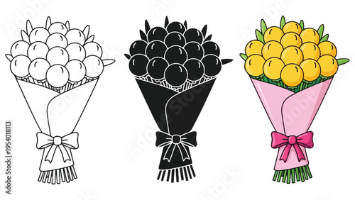 Floral Bouquet Icon Set - Minimalist, flat icon, outline, glyph, linear, clipart, sticker - icon set