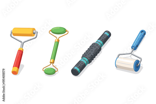 Collection of massage and beauty rollers for self-care and relaxation