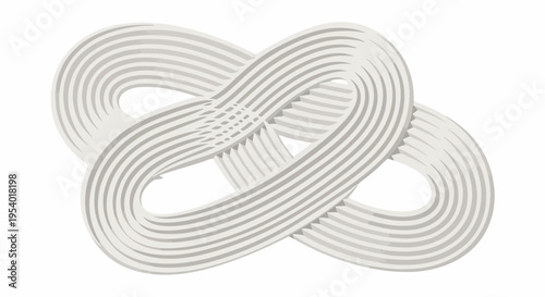 Modern white infinity symbol formed by multiple intertwined parallel lines on clean background. Smooth geometric infinity symbol represents continuous connection, endless possibilities.