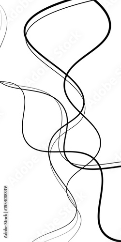 Abstract Black and White Flowing Curved Lines Vector Set, Minimal Wavy Line Art, Modern Dynamic Swirl Shapes, Elegant Motion Design Elements, Monochrome Fluid Line Background.
