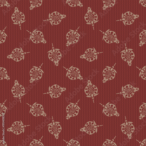 Terracotta red hand-drawn florals block print look seamless vector pattern on gingham grid background. Vintage style backdrop tossed all over layout. Botanical backdrop. Textured and tonal design.