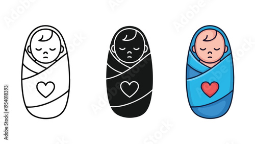 Newborn Baby Icon Set - Line and glyph solid icon and logo template - Clipart, sticker - icon set