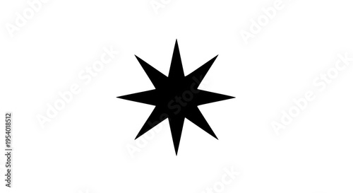 Black Eight-Point Star Icon on Transparent Background