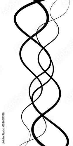 Abstract Black and White Flowing Curved Lines Vector Set, Minimal Wavy Line Art, Modern Dynamic Swirl Shapes, Elegant Motion Design Elements, Monochrome Fluid Line Background.