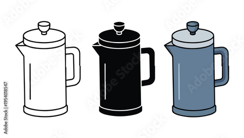 French Press Coffee Maker Icons - Blue icon set - Modern style icon  - Glyph and solid icon set - Icon vector
