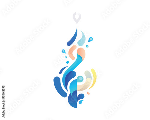 Abstract water drop vector design with blue, yellow and peach colors for modern logo concept