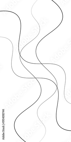 Abstract Black and White Flowing Curved Lines Vector Set, Minimal Wavy Line Art, Modern Dynamic Swirl Shapes, Elegant Motion Design Elements, Monochrome Fluid Line Background.