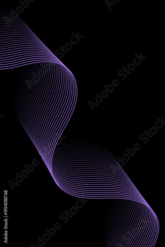 Luxury abstract wave background, violet curves on black elegant banner backdrop