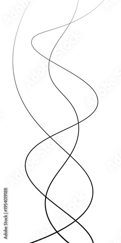 Abstract Black and White Flowing Curved Lines Vector Set, Minimal Wavy Line Art, Modern Dynamic Swirl Shapes, Elegant Motion Design Elements, Monochrome Fluid Line Background.
