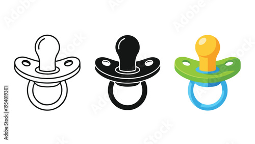 set of three baby pacifiers icons - Line and glyph solid icon and logo template - Clipart, sticker - icon set