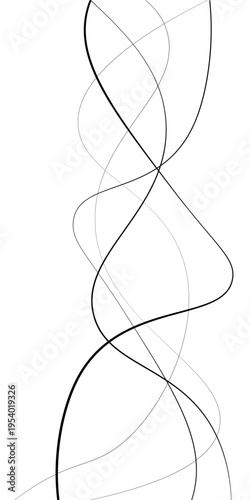 Abstract Black and White Flowing Curved Lines Vector Set, Minimal Wavy Line Art, Modern Dynamic Swirl Shapes, Elegant Motion Design Elements, Monochrome Fluid Line Background.