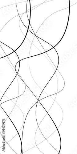 Abstract Black and White Flowing Curved Lines Vector Set, Minimal Wavy Line Art, Modern Dynamic Swirl Shapes, Elegant Motion Design Elements, Monochrome Fluid Line Background.
