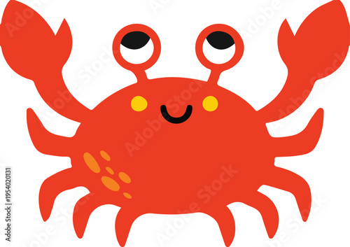 Cute cartoon red crab character vector illustration isolated on white background for kids design marine theme and playful branding