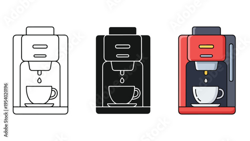 modern coffee machine icon set vector - Line and glyph solid icon and logo template - Clipart, sticker - icon set