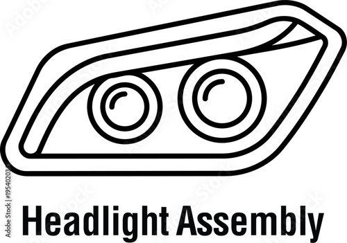 Car Headlight Assembly Outline Vector Icon - Automotive Auto Part Illustration