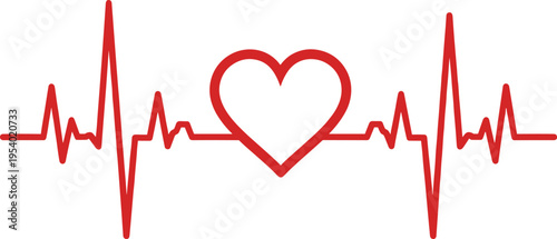 Red heart symbol on electrocardiogram line heartbeat