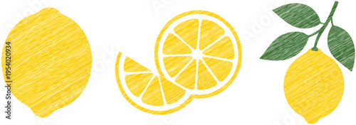 Yellow lemon fruit scribble stitch vector art