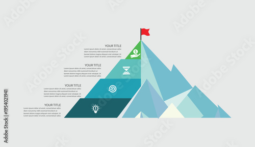 3-Step Business Growth Mountain Infographic with Goal Achievement and Strategy Steps
Success Path Mountain Illustration with Milestones and Financial Growth Concept Corporate Strategy Pyramid Infogr