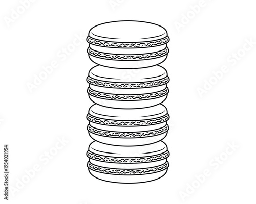 Stack of macaroons drawing, delicious pastry dessert tower outline illustration